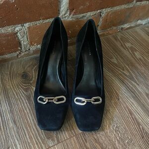 Ann Taylor Chain High Block Heel Suede Pumps